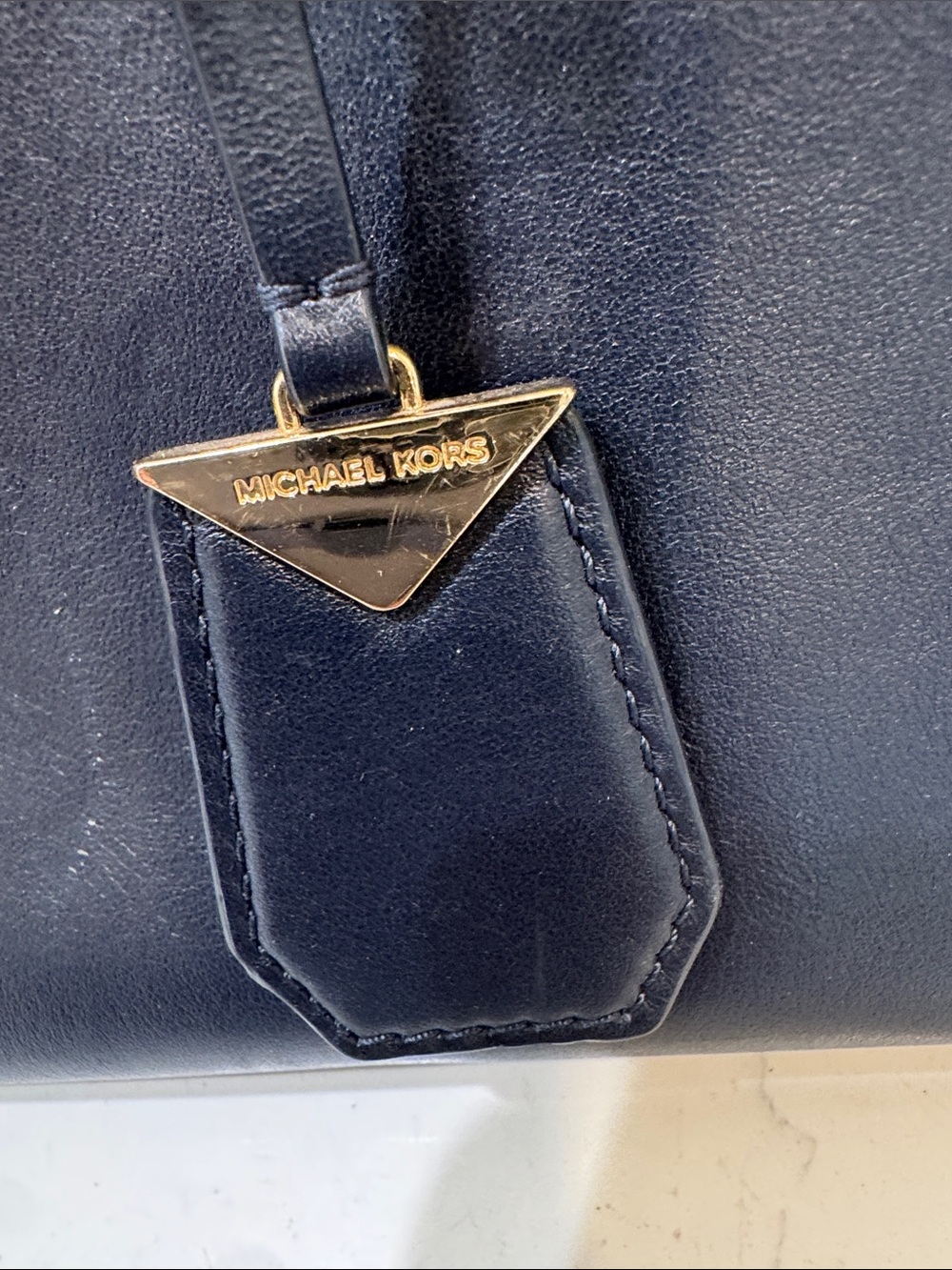 Michael Kors Navy Leather Satchel with Gold Hardware - Picture 4 of 16